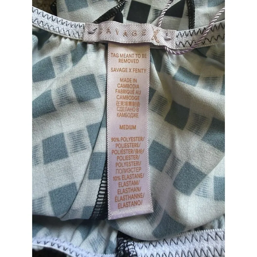 Savage X Fenty Gingham Ruffle Panty Size Medium NWT Black White Rihanna